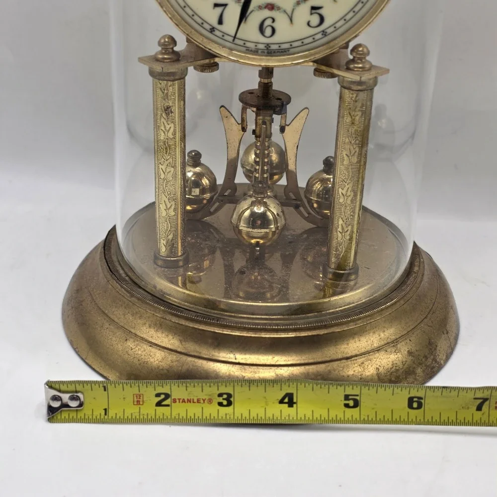 Schatz Anniversary Clock Brass German Mechanical Floral Dial Dome For Parts Only